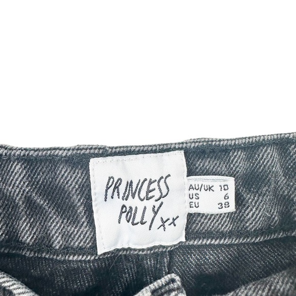 PRINCESS POLLY Zaiden Straight Leg High Rise Washed Black Denim Jeans US 6 - Picture 5 of 15